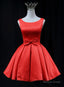 Cute Red Satin Short Prom Dress Prom Dress, Red Round Neckline Homecoming Dresses