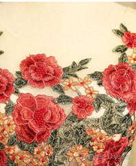 Cute Red Satin With Embroidery Knee Length Homecoming Dress, Short Party Dress