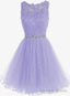 Cute Round Neck Lace Short Purple Prom Dress, Purple Homecoming Dresses