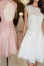 Cute round neck tulle lace short prom Dress lace bridesmaid Dresses
