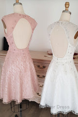 Cute round neck tulle lace short prom Dresses lace bridesmaid Dresses
