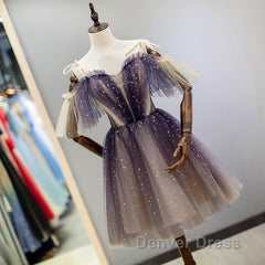 Cute Short Gradient Tulle Straps Homecoming Dresses, Short Prom Dressess