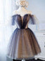 Cute Short Tulle Lace Spaghetti Straps V Neck Prom Dress, Homecoming Dresses