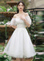 Cute Short Tulle Prom Dress With Beadings, White Prom Dress Graduation Dresses