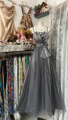 Cute Silver Grey A-Line Spaghetti Straps Tulle Satin Long Prom Dress Gorgeous Birthday Dress Evening Dress