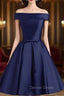 Cute Simple Short Satin Party Dresses , Off Shoulder Prom Dresses