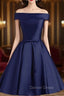 Cute Simple Short Satin Prom Dress , Off Shoulder Prom Dresses