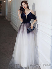 Cute Simple V-Neckline Long Party Dresses, A-Line Gradient Floor Length Bridesmaid Dresses