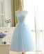 Cute Sky Blue Lace Tulle Short Prom Dress, Homecoming Dresses