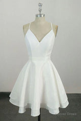 Cute Spaghetti Straps V Neck Knee Length Short Cocktail Dress, Homecoming Dresses