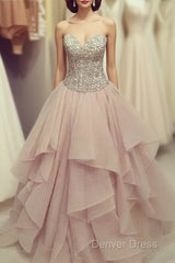 Cute Sweetheart Neck Sequin Chiffon Long Prom Dresses, Evening Dresses