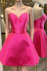 Cute Sweetheart Neck Short Hot Pink Prom Dresses, Hot Pink Formal Graduation Homecoming Dresses, Cocktail Dresses