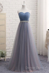 Cute Sweetheart Neck Tulle Prom Dresses, Tulle Bridesmaid Dresses