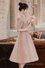 Cute Tulle A-Line Homecoming Dress, 1/2 Sleeves Short Prom Dress