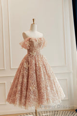 Cute Tulle Flower Short Prom Dresses, Beautiful Off The Shoulder A-Line Evening Party Dresses