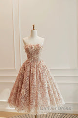Cute Tulle Flower Short Prom Dresses, Beautiful Off The Shoulder A-Line Evening Party Dresses