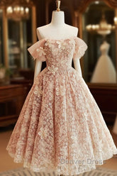 Cute Tulle Flower Short Prom Dresses, Beautiful Off The Shoulder A-Line Evening Party Dresses