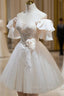 Cute Tulle Lace Homecoming Dress, Off Shoulder Short Prom Dresses