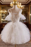 Cute Tulle Lace Light Champagne Short Prom Dress, Cut Homecoming Dresses