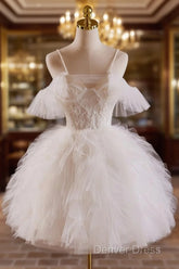 Cute Tulle Lace Light Champagne Short Prom Dresses, Cut Homecoming Dresses