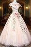 Cute Tulle Lace Long Prom Dress, A Line Off Shoulder Prom Dresses