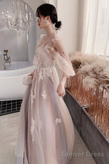 Cute Tulle Lace Long Prom Dresses, A-Line Evening Dresses