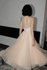 Cute Tulle See Through Short Prom Dress Champagne Evening Dress