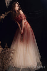 Cute Tulle Sequins Long Prom Dresses, A-Line Ombre Evening Dresses