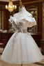 Cute Tulle Sequins Short Prom Dresses, Light Champagne Off Shoulder Party Dresses