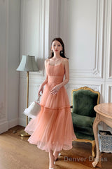 Cute Tulle Short A-Line Prom Dress, Spaghetti Strap Tulle Homecoming Dress