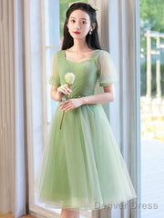 Cute Tulle Short Knee Length Prom Dress, Green A-Line Evening Party Dress