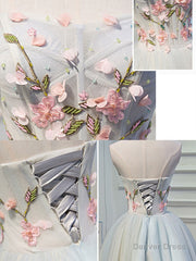 Cute Tulle Short Lace Applique Short Prom Dress, Tulle Puffy Homecoming Dress