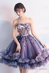 Cute Tulle Short Prom Dress, A-Line Strapless Homecoming Party Dress