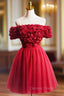 Cute Tulle Short Prom Dresses with Appliques, Red A-Line Homecoming Party Dresses