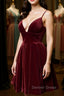 Cute V Neck Backless Burgundy Velvet Short Prom Homecoming Dress, Backless Maroon Prom Graduation Prom Dresses