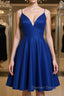Cute V Neck Backless Short Royal Blue Prom Dress with Straps, Backless Royal Blue Prom Graduation Homecoming Dresses