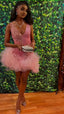 Cute V Neck Pink Short Homecoming Dresses Tulle Ruffles Pink Birthday Outfit Dresses