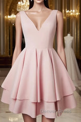 Cute v neck pink short prom Dresses. pink homecoming Dresses