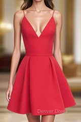 Cute V Neck Red Short Prom Dresses, Red Homecoming Dresses