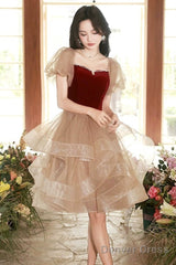 Cute Velvet Tulle Short Prom Dress, Beautiful Party Dress Homecoming Dress