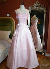 Cute Vintage Style Satin Straps Long Party Dress, A-Line Satin Prom Dress