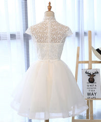 Cute White Lace Short Prom Dress, White Homecoming Dress
