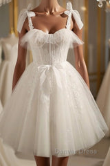 Cute white tulle lace short prom Dresses, white homecoming Dresses