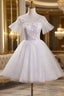 Cute White Tulle with Lace Short Prom Dress, White Graduation Dresses
