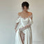 Ivory Lace Satin Wedding Dress, Off The Shoulder Bridal Dresses
