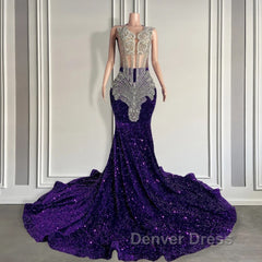 Sequined Sleeveless Mermaid Prom Dresses with Beadings