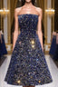 Dark Blue A Line Sequin Lace Short Prom Dress, Cute Blue Homecoming Dresses