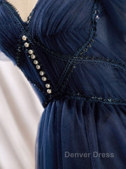 Dark Blue A-Line Short Prom Dresses, Dark Blue Homecoming Dresses