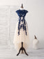 Dark Blue Lace Tulle High Low Prom Dress Blue Bridesmaid Dresses
