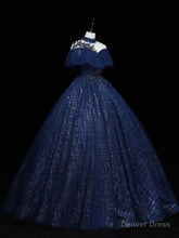 Dark Blue Long Prom Dress, Blue Tulle Formal Gown Graduation Dresses